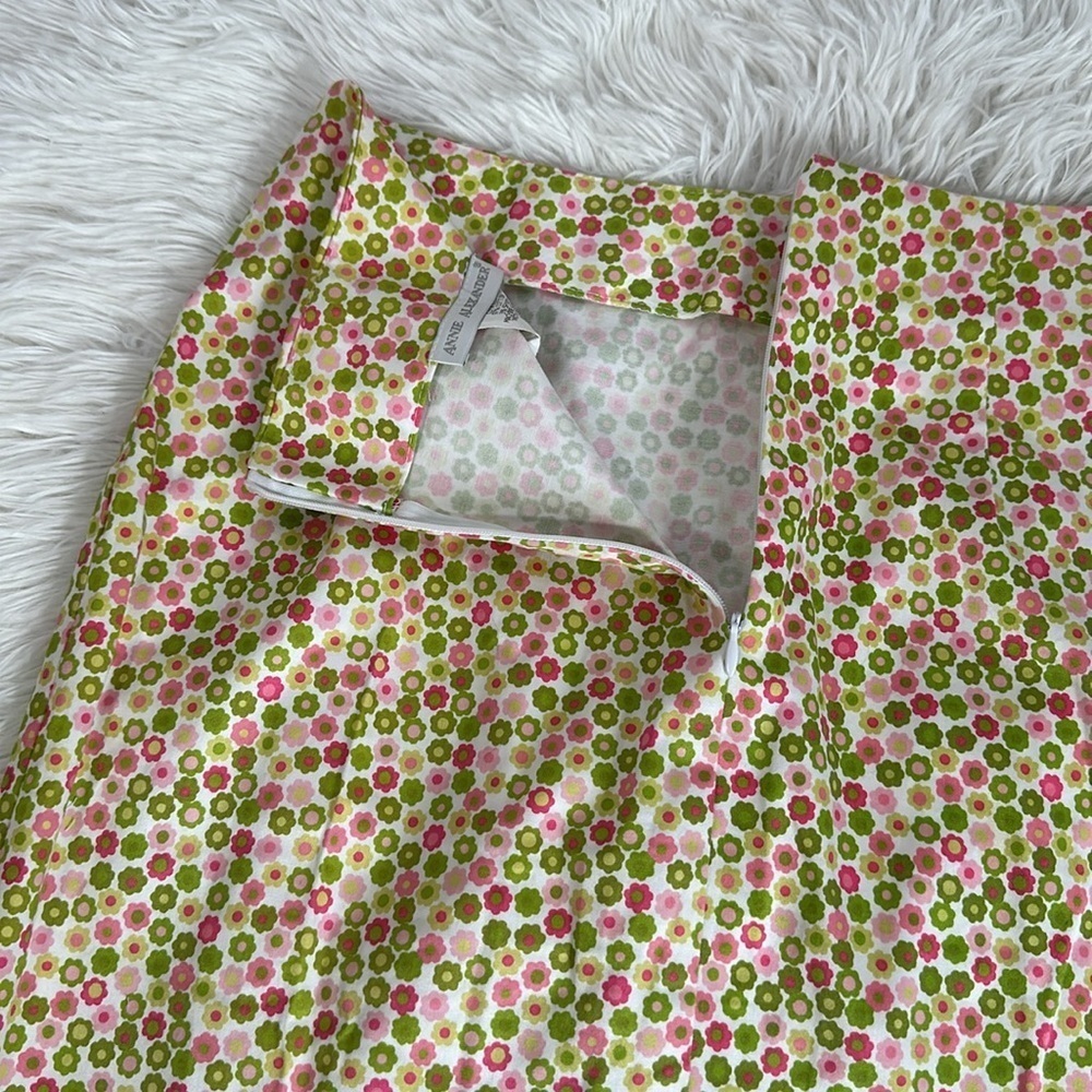 Annie Alexander Bright Green & Pink Floral Pencil Skirt Vintage Size 4 - Picture 7 of 9